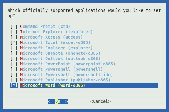 WinApps selection screen